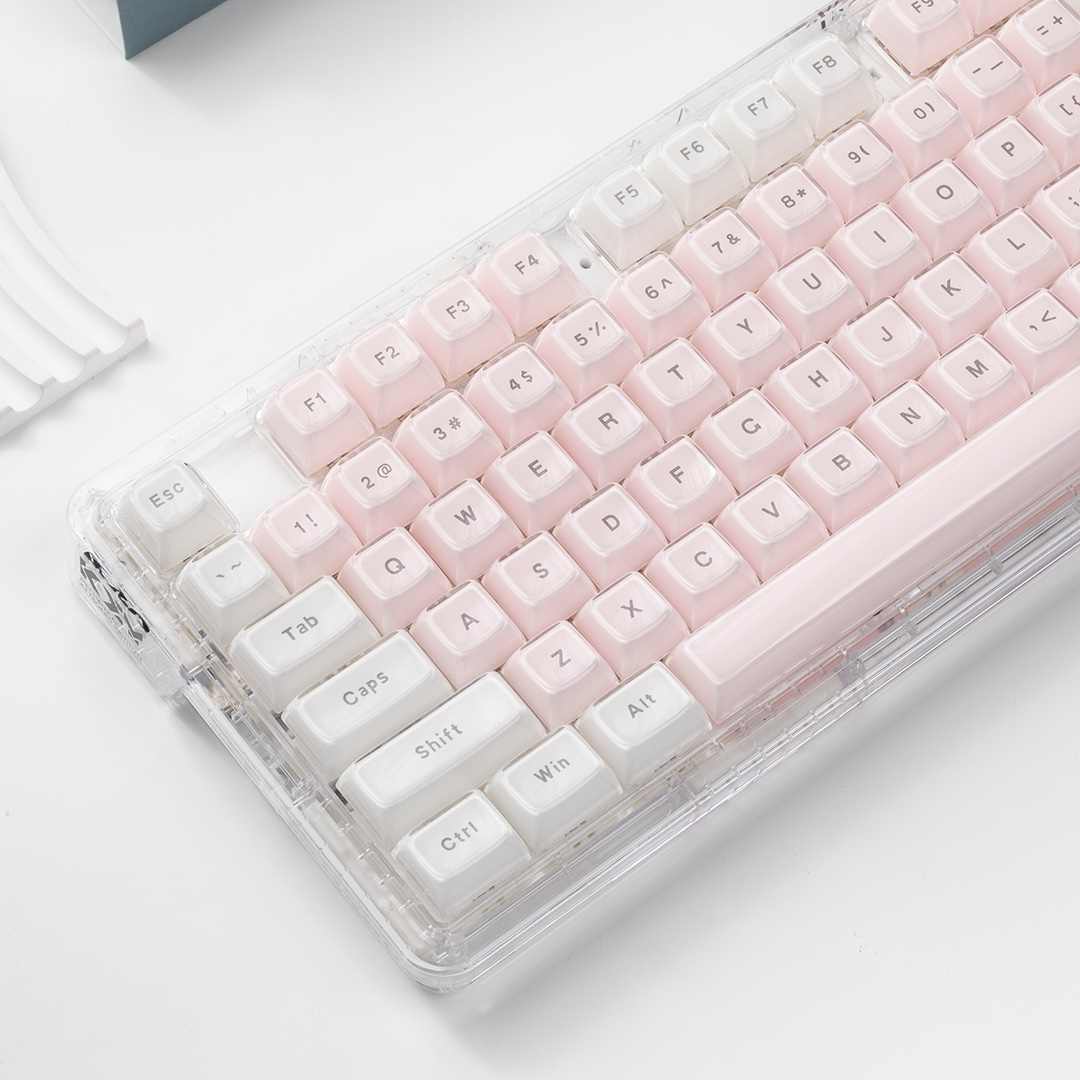 Keyboard Gaming Transparent - Crystal Transparent Keycaps Pink White MDA