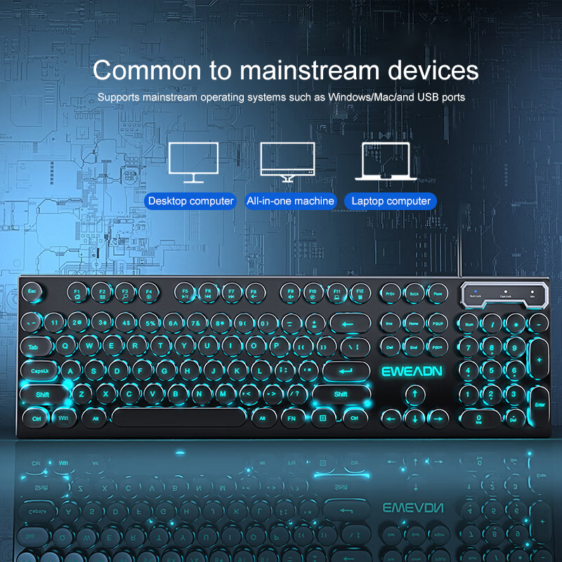 EWEADN Typewriter Gaming Keybo - Gaming Keyboard Blue recension och pris