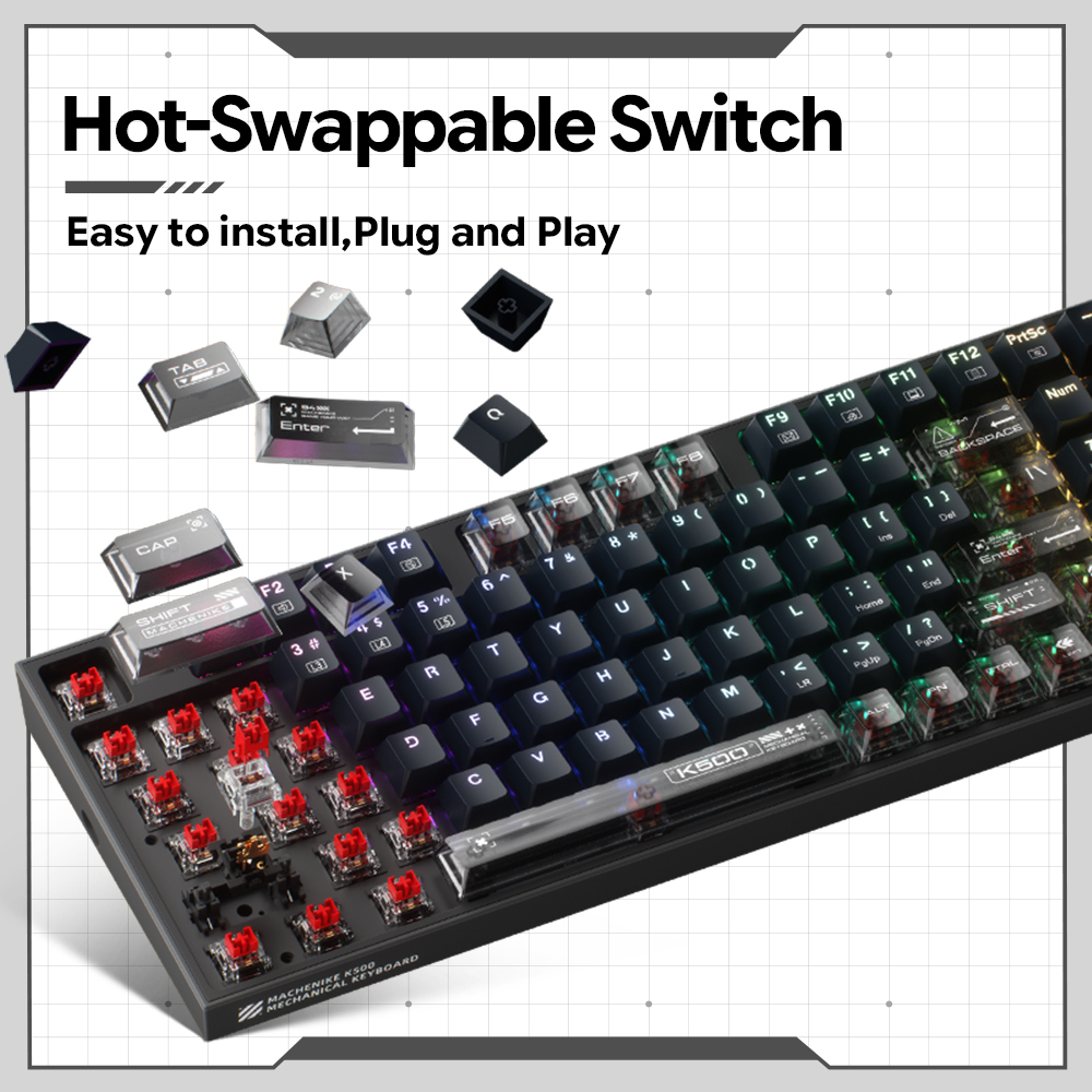 Machenike K500-B94 V2 Wired Me - Keyboard Gaming Transparent recension och pris
