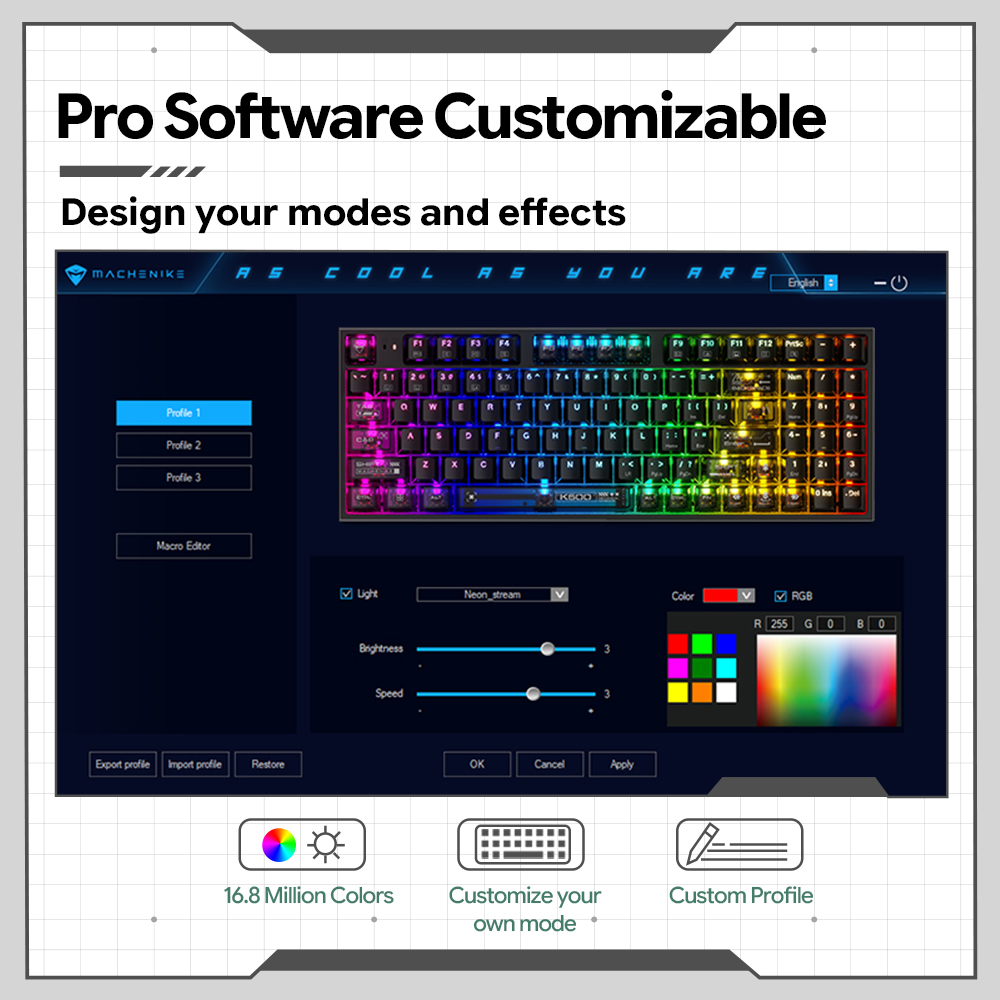 Machenike K500-B94 V2 Wired Me - Keyboard Gaming Transparent recension och pris
